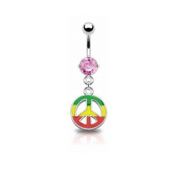 Piercing nombril pendentif Peace and Love rasta cristal rose 6.90€