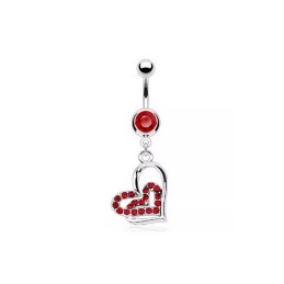 Piercing nombril avec deux cœurs zirconiums rouges entrelacés  8.80€