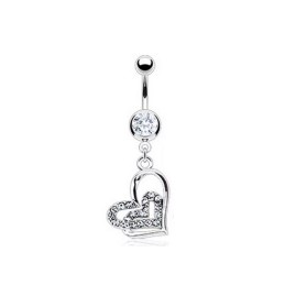 Piercing nombril avec deux cœurs zirconiums blancs entrelacés NOM153W 8.80€