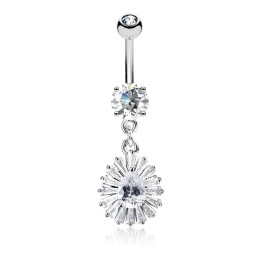 Piercing nombril plaqué Rhodium pendentif larme zirconiums blancs NOM156AC 13.99€