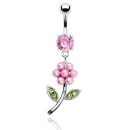 Piercing nombril fleur en perles roses NOM157 6.00€