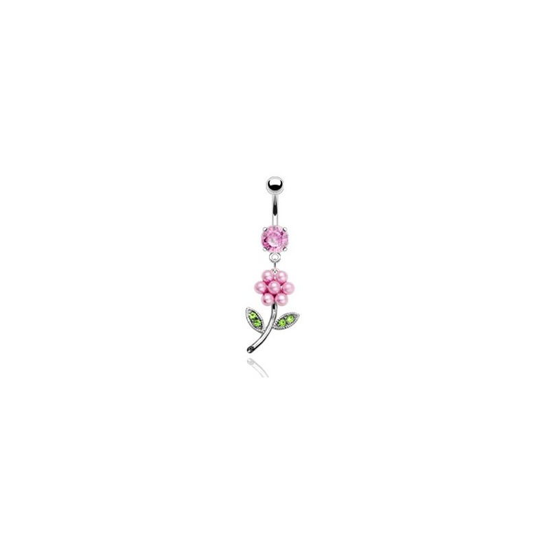 Piercing nombril fleur en perles roses NOM157 6.00€