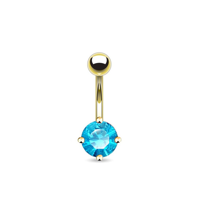 Piercing nombril doré avec un cristal bleu turquoise serti NOM158 6.70€ sur piercing-alice.fr