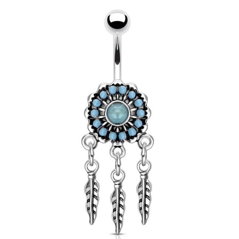 Piercing nombril turquoise avec capteur de rêves 7.50€