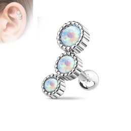 Piercing tragus acier avec trois pierres en opaline blanche TRA045G 6.99€