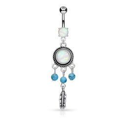 Piercing nombril capteur de rêves avec opaline et turquoises de synthèse NOM163 8.99€ sur piercing-alice.fr