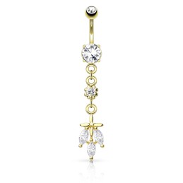 Piercing nombril fleur et feuilles zirconium plaqué Or 14 carats NOM164D 15.45€ piercing alice