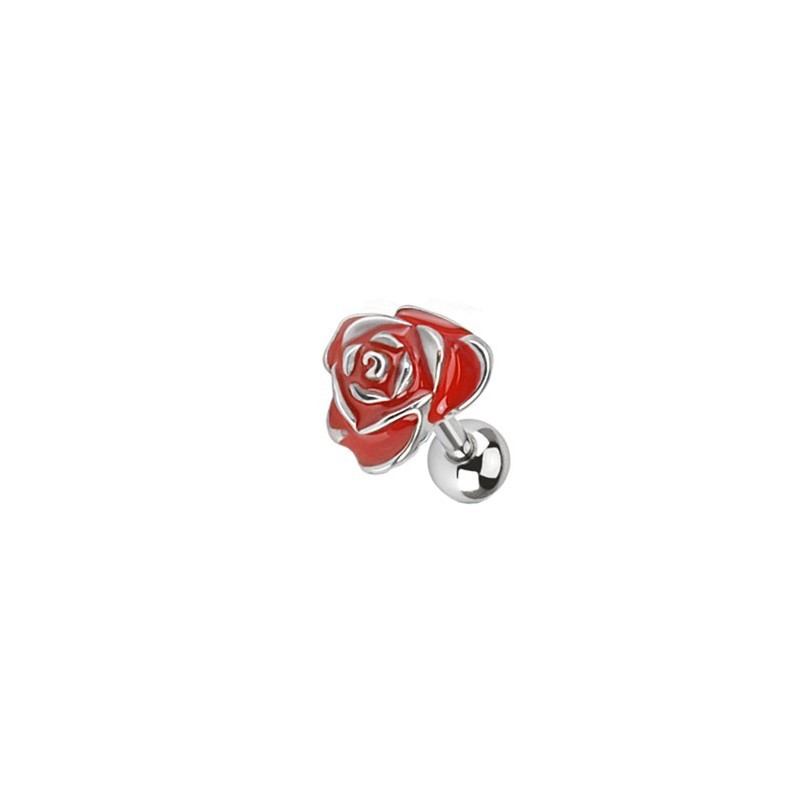 Piercing tragus hélix lobe fleur rose rouge émaillée TRA055R 5,60€ piercing-alice.fr