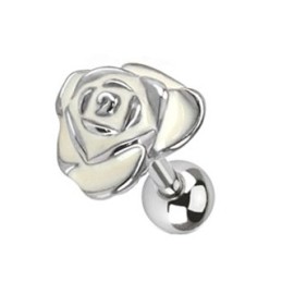 Piercing tragus lobe hélix fleur rose blanche émaillée TRA055W 5,60€ piercing-alice.fr