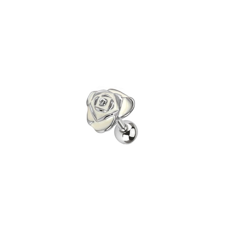 Piercing tragus lobe hélix fleur rose blanche émaillée TRA055W 5,60€ piercing-alice.fr