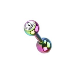 Piercing haltère hélix en titane anodisé arc-en-ciel et cristal incrusté TRA056B piercing-alice.fr 6,80€