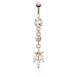 Piercing nombril fleur et feuilles zirconium plaqué Or rose NOM164P 15.45€