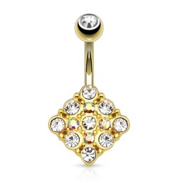 Piercing nombril doré losange avec zirconiums blancs et aurore boréal  NOM166D 8.90€