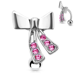 Piercing inversé nombril ruban pavé de zirconiums roses NOM168P 6.10€ sur piercing-alice.fr