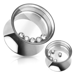 Piercing tunnel acier de 10mm à 16mm avec zirconiums blancs captifs PL125 6.25€