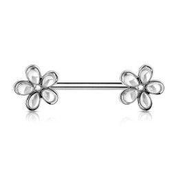 Piercing téton 12mm avec embouts fleurs blanches TET005W 4.99€