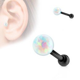 Piercing cartilage Tragus noir filetage interne avec opaline de synthèse TRA057 6.49€ sur piercing-alice.fr