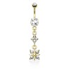 Piercing nombril pendentif avec un losange et une fleur plaqué or NOM169D 14.50€