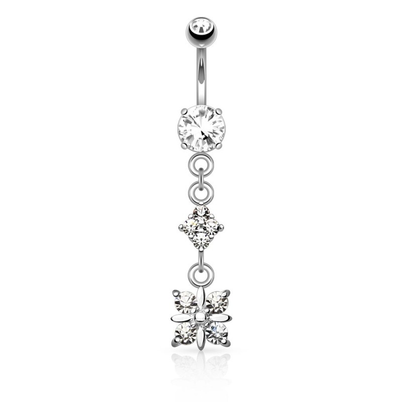 Piercing nombril pendentif plaqué Rhodium avec une fleur NOM169G 14.99€