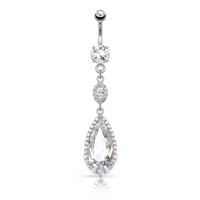Piercing nombril grande larme avec un zirconium blanc NOM171G 13.99€