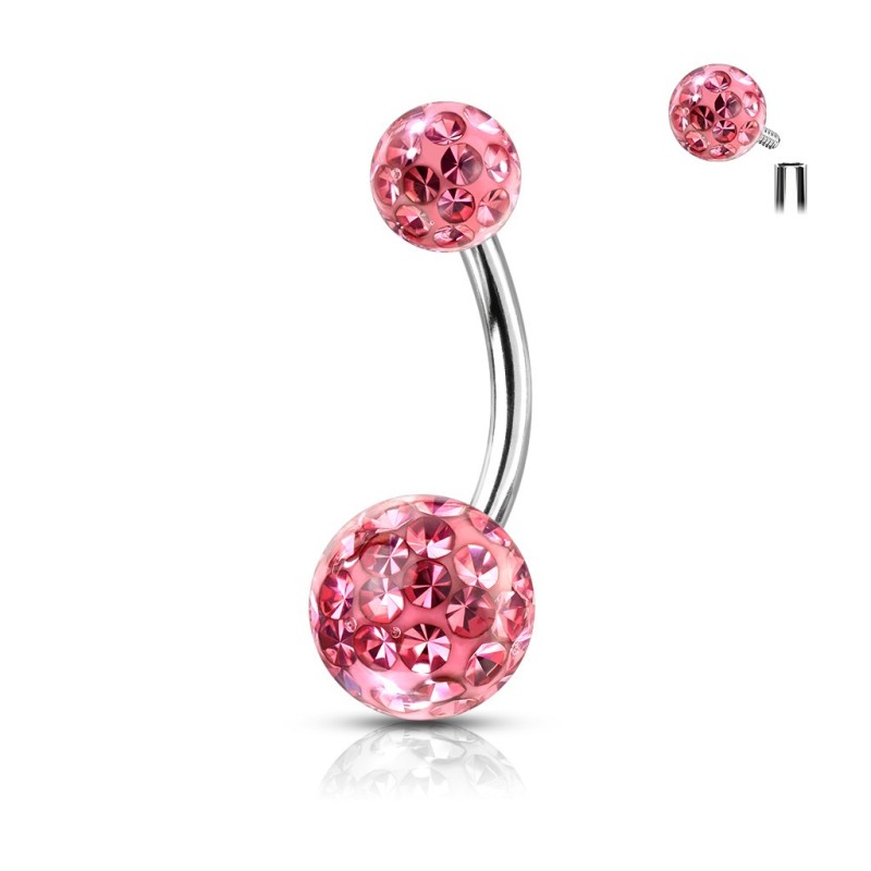 Piercing nombril boules pavées de cristaux roses filetage interne NOM172P 6.99€