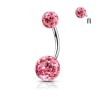 Piercing nombril boules pavées de cristaux roses filetage interne NOM172P 6.99€