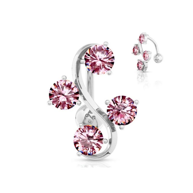 Piercing nombril inversé vigne 4 gemmes roses NOM175P 7.50€
