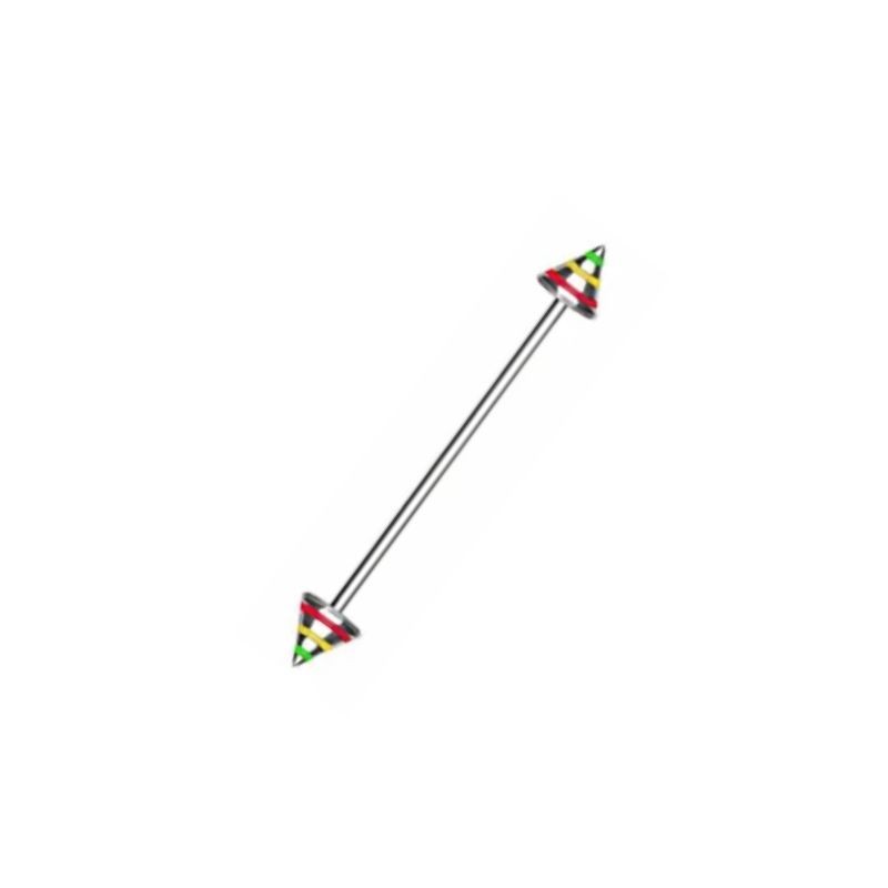 Piercing industriel pointes striées rasta 35mm IND050 6.90€