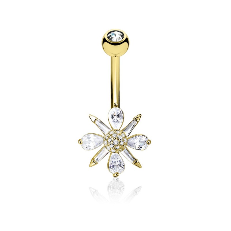 Piercing nombril plaqué or avec fleur blanche en zirconium NOM176D 12,80€