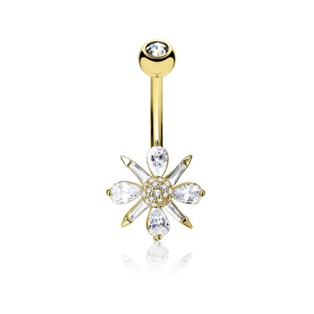 Piercing nombril plaqué or avec fleur blanche en zirconium NOM176D 12,80€