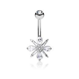 Piercing nombril acier avec fleur blanche en zirconium NOM176G 9.35€