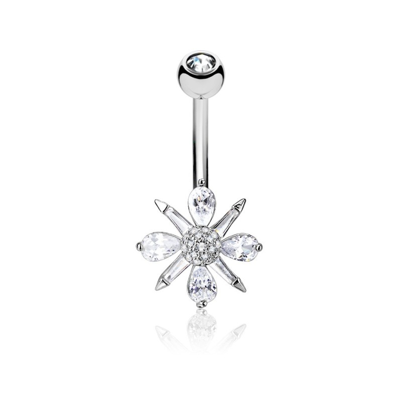 Piercing nombril acier avec fleur blanche en zirconium NOM176G 9.35€