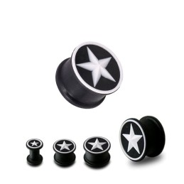 Piercing plug 5mm à 14mm silicone souple avec étoile blanche en relief PL055 à partir de 4.25€ sur piercing-alice.fr
