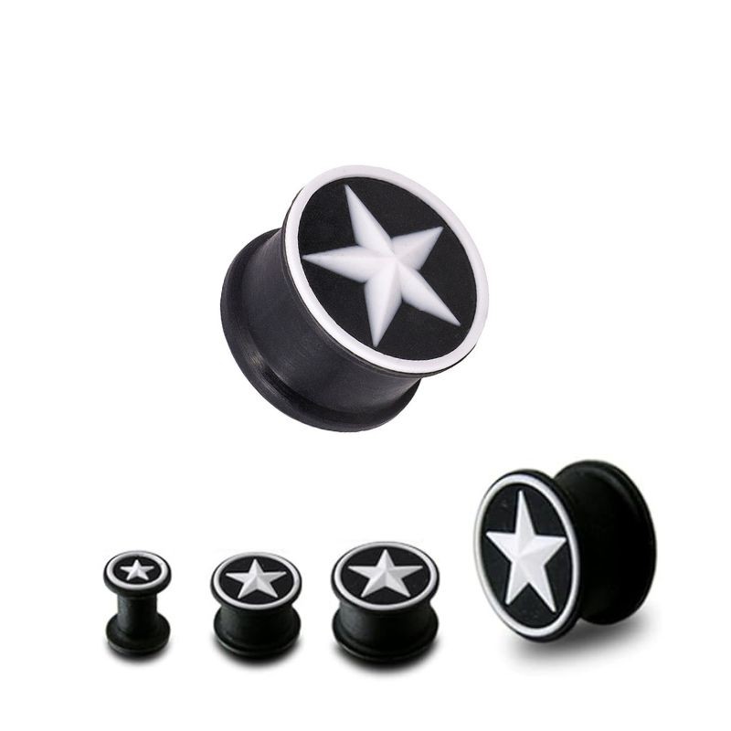 Piercing plug 5mm à 14mm silicone souple avec étoile blanche en relief PL055 à partir de 4.25€ sur piercing-alice.fr