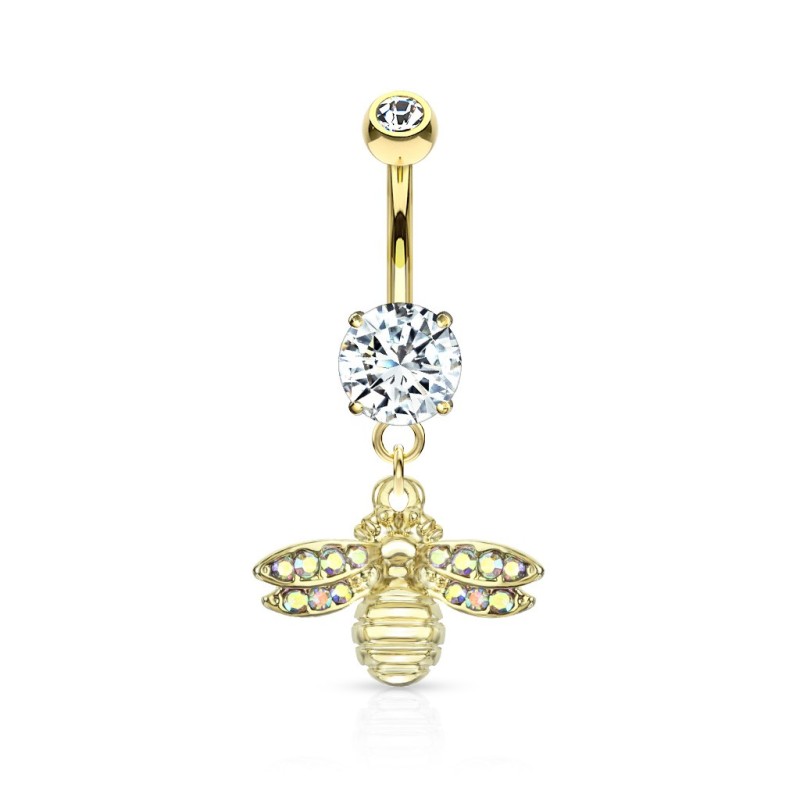 Piercing nombril plaqué or 14k avec une abeille ornée de strass NOM182D 15.90€