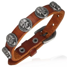 Bracelet en cuir marron et têtes de mort  BRA036 9.50€