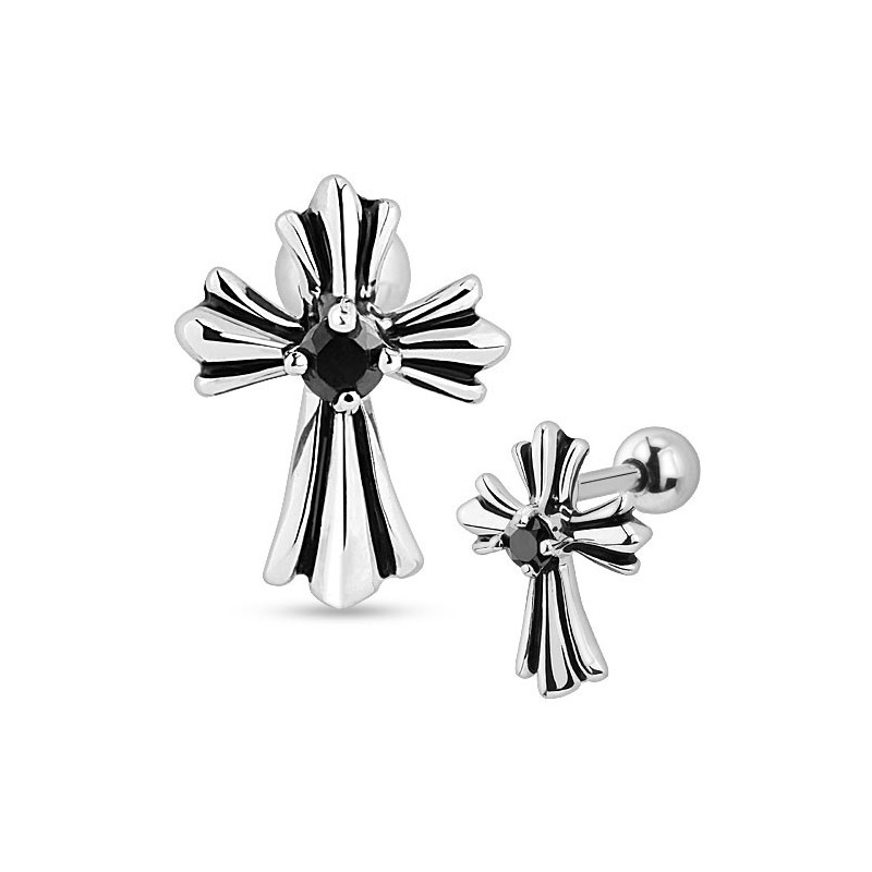 Piercing tragus 6mm croix et cristal noir TRA062 6,80€