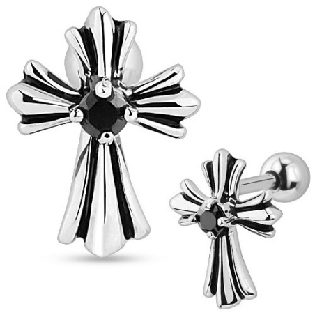 Piercing tragus 6mm croix et cristal noir TRA062 6,80€
