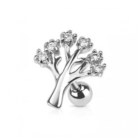 Piercing cartilage (hélix, tragus, lobe) 6mm arbre de vie avec strass blancs TRA063W