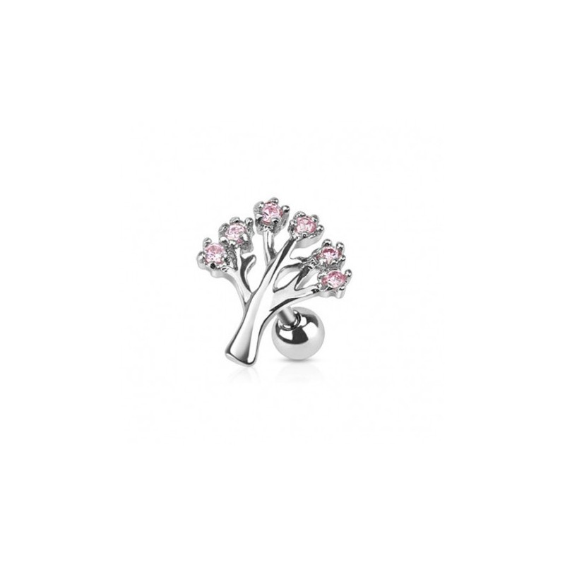 Piercing cartilage (hélix, tragus, lobe) 6mm arbre de vie avec strass roses TRA063P 6,49€