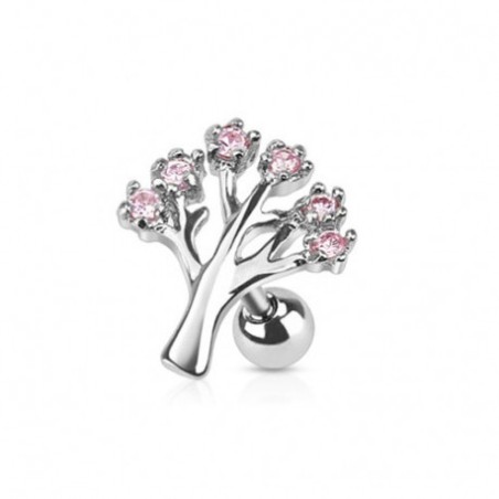 Piercing cartilage (hélix, tragus, lobe) 6mm arbre de vie avec strass roses TRA063P 6,49€