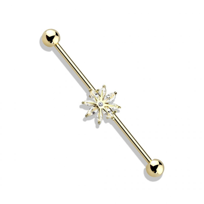 Piercing industriel plaqué Or avec une fleur IND139D 15.50€
