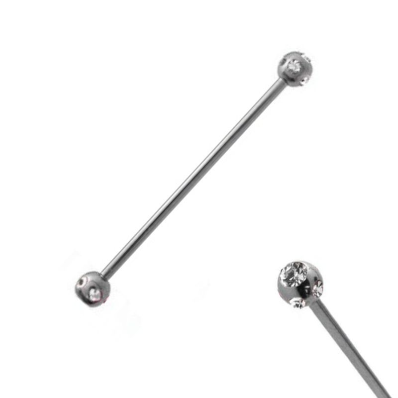 Piercing industriel 38mm acier boules et cristal blanc IND057W 7.65€
