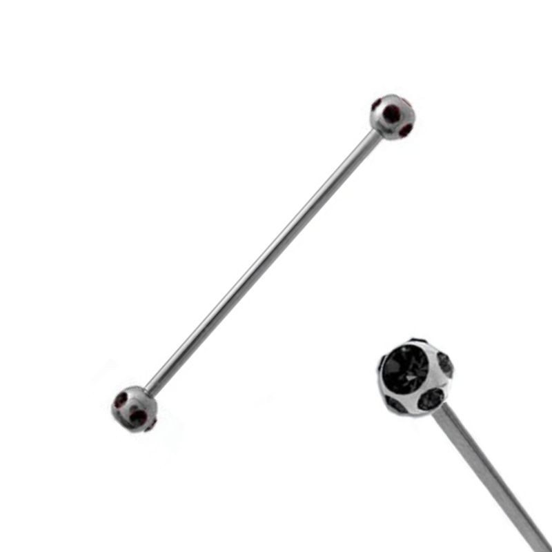 Piercing industriel 38mm acier boules et cristal noir IND057N 7.65€