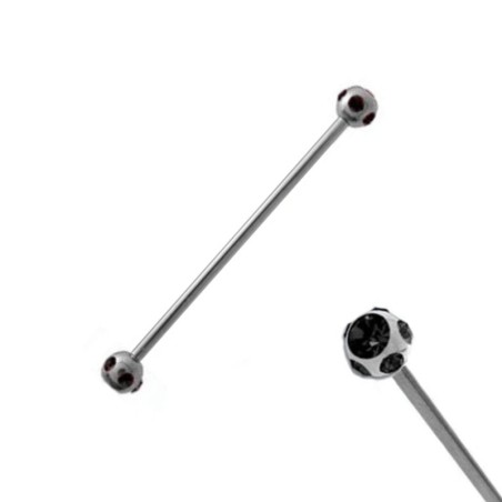 Piercing industriel 38mm acier boules et cristal noir IND057N 7.65€