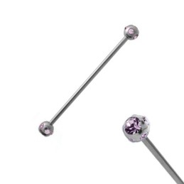 Piercing industriel 38mm acier boules et cristal violet IND057VI 7.95€