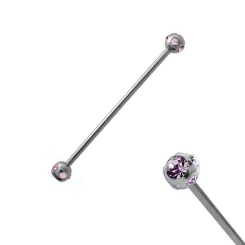 Piercing industriel 38mm acier boules et cristal violet IND057VI 7.95€