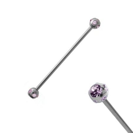 Piercing industriel 38mm acier boules et cristal violet IND057VI 7.95€
