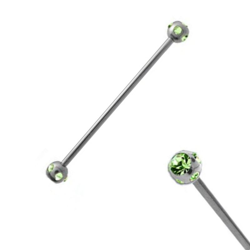 Piercing industriel 38mm acier boules et cristal vert IND057V 7.95€