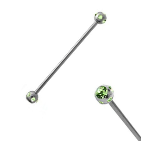 Piercing industriel 38mm acier boules et cristal vert IND057V 7.95€